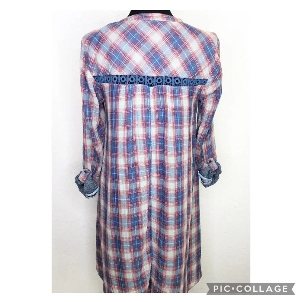 Anthropologie Holding Horses Anita Western blue red plaid dress size Small